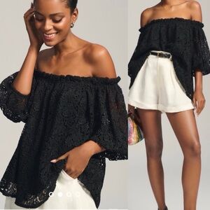 NWT Anthropologie Maeve Lace Off-The-Shoulder Cutwork Top Black,XS